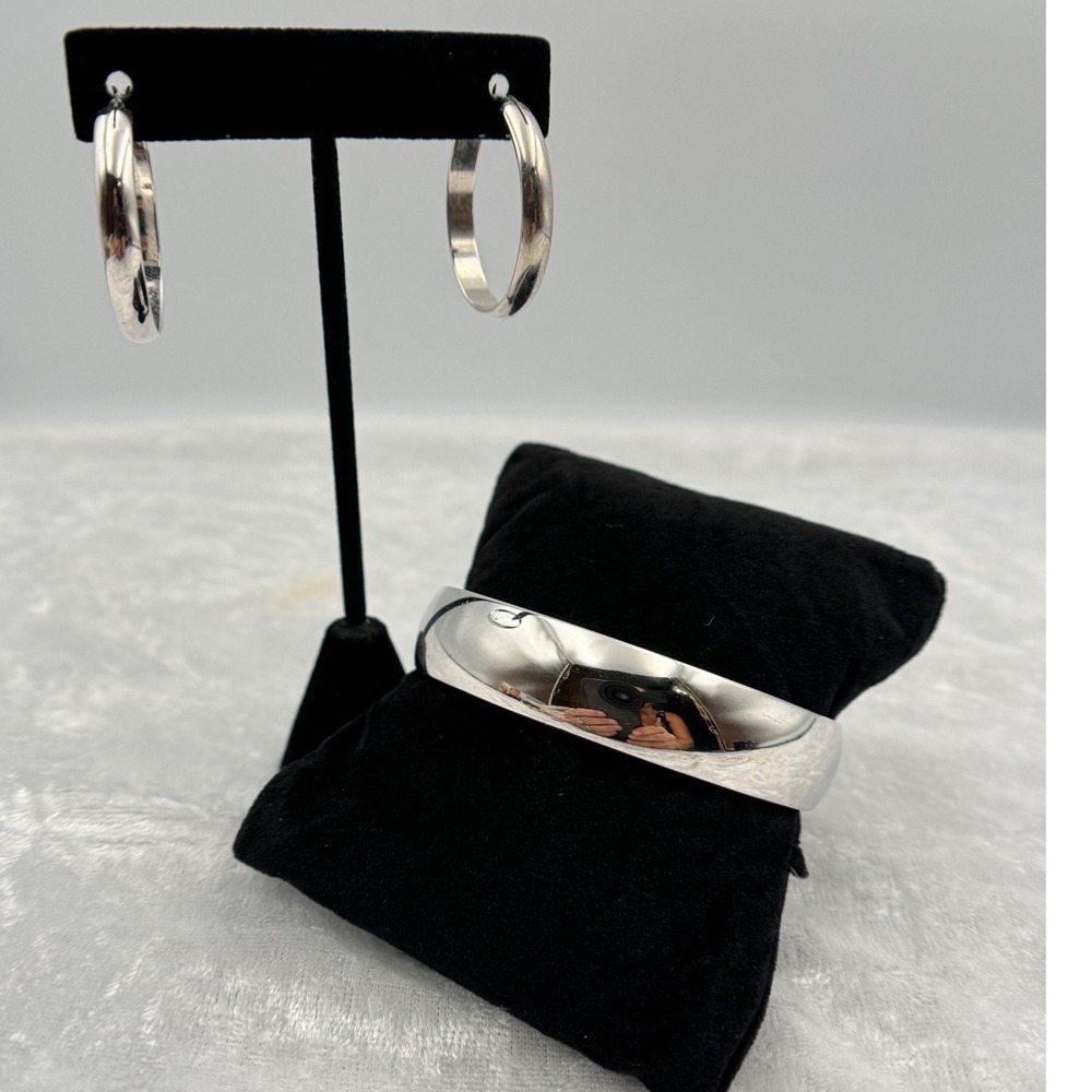 Monet‎ Silver Tone Hoop Earrings & Bangle Bracelet Jewelry Set